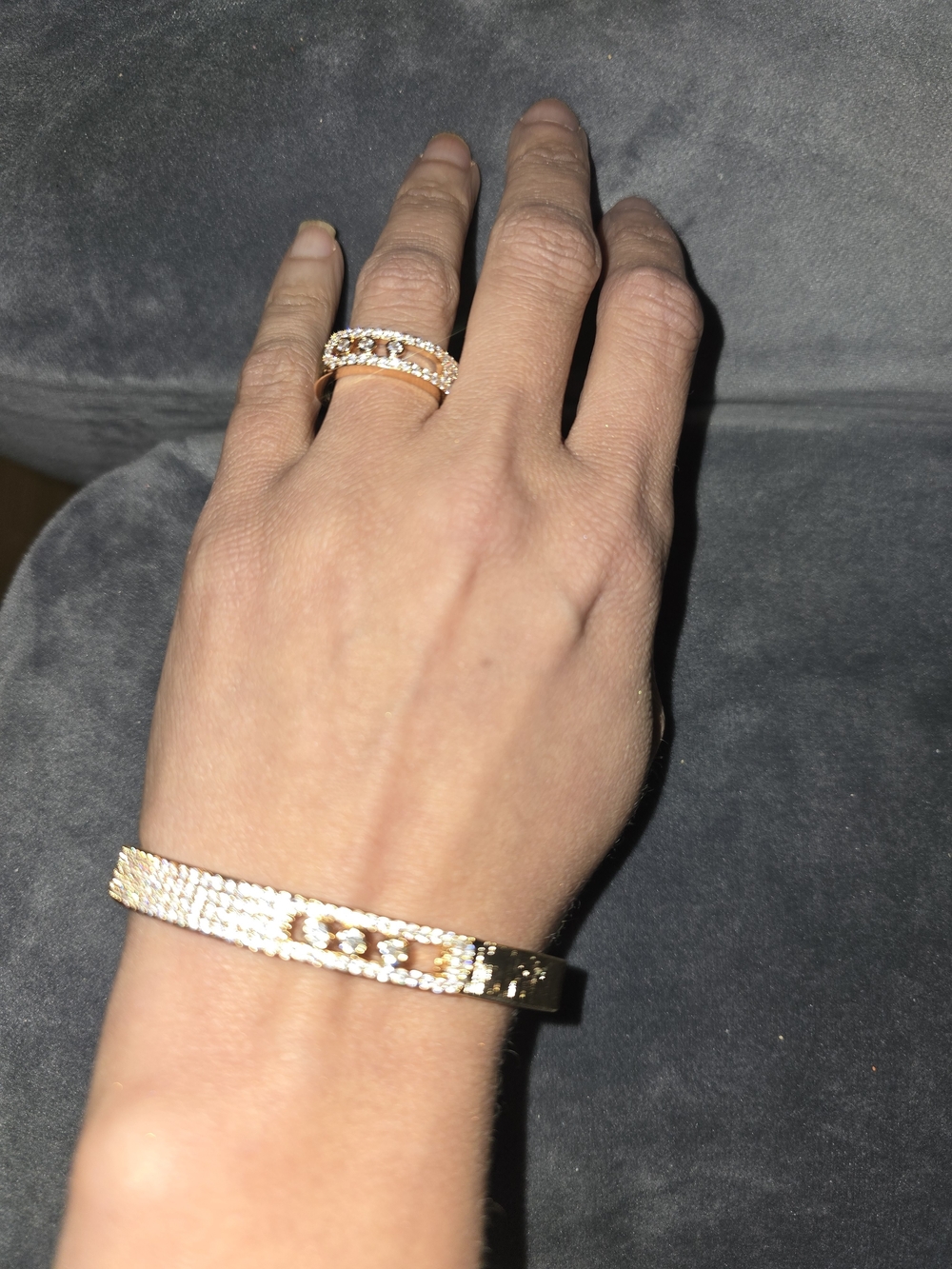 22kgp Dubai Messika Ste Jewelry Gold CZ Bracelet and Ring Set - Picture 3 of 16